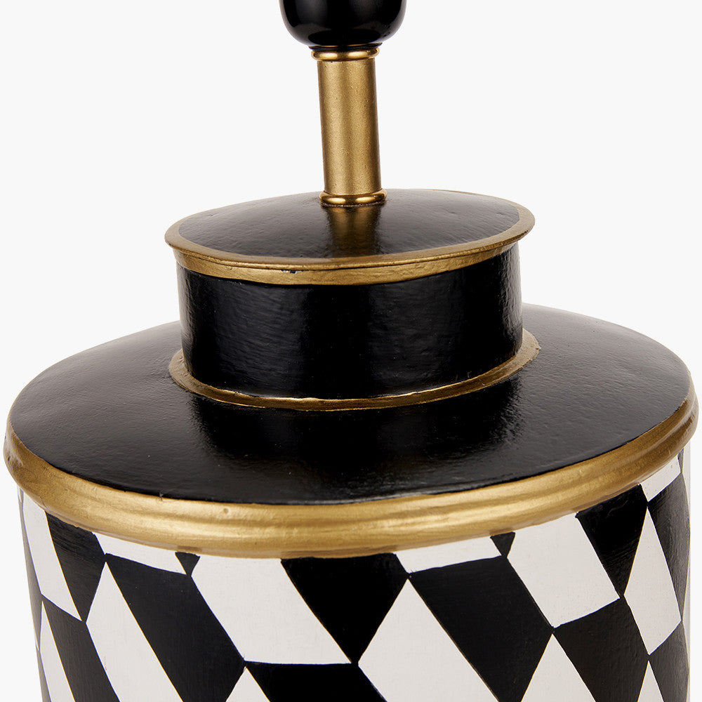 Victor Black & White Geometric Hand Painted Metal Table Lamp - Base Only